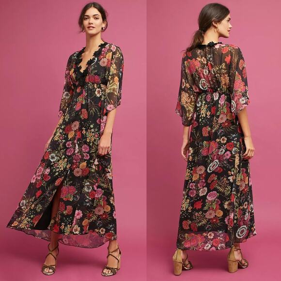 Farm Rio Anthropologie Laina Floral Boho Maxi Dress‎ Size XS - Picture 1 of 13